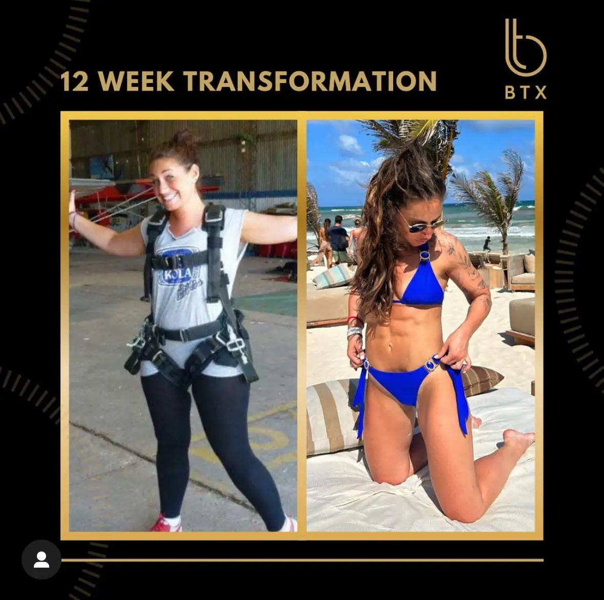 BTX client body transformation result showing significant fat loss and muscle gain